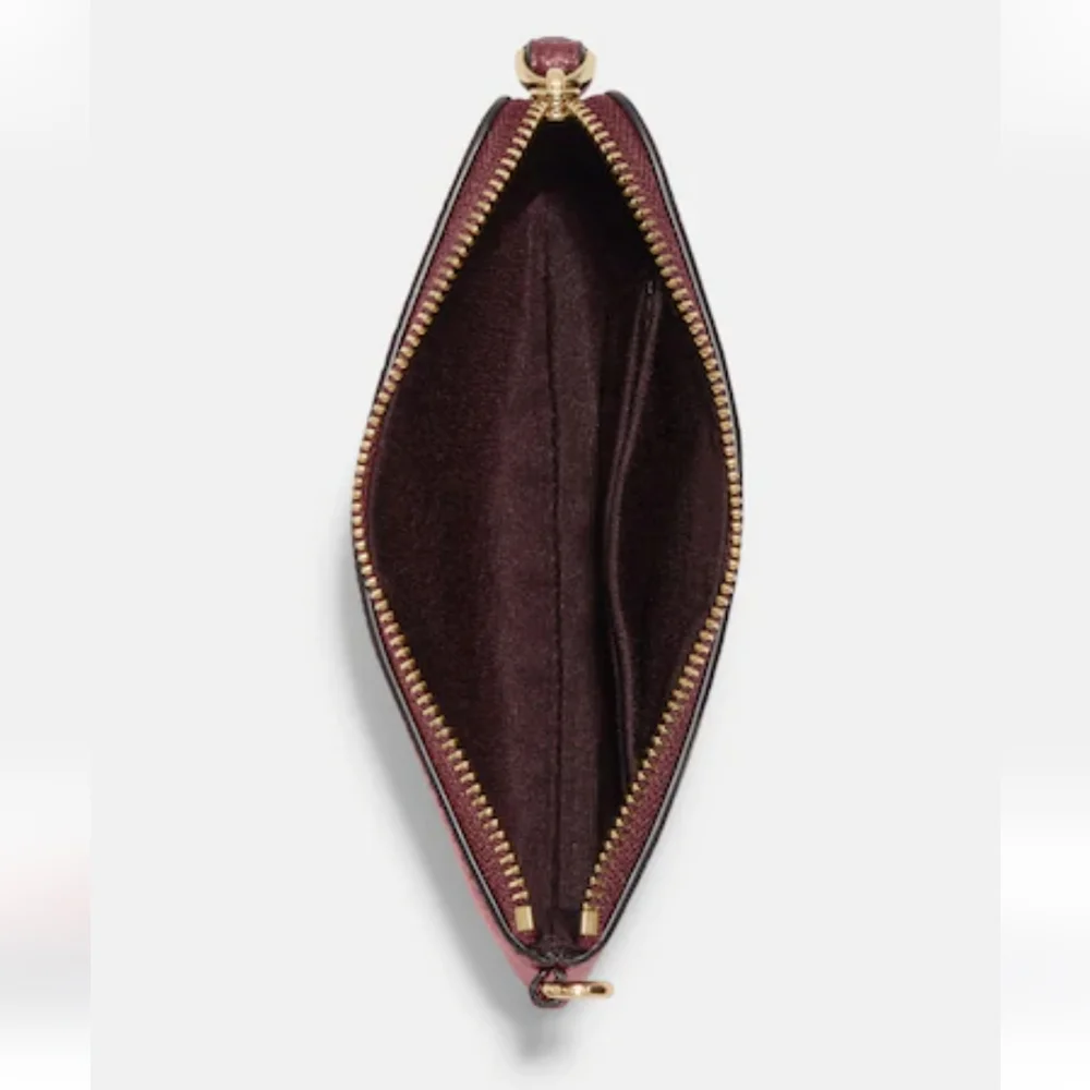 Coach Boxed Leather Corner Zip Wistlet in Gold/ Black Cherry - Picture 6 of 10